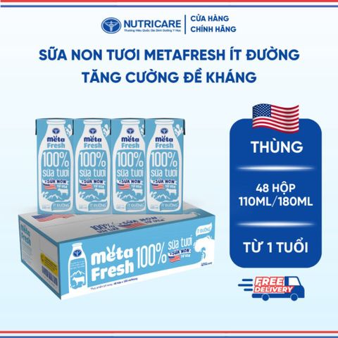Thùng 48 Hộp Sữa Tươi META FRESH ÍT ĐƯỜNG NUTRICARE Sữa Tươi Tiệt Trùng Bổ Sung Sữa Non Không Sử Dụng Chất Bảo Quản