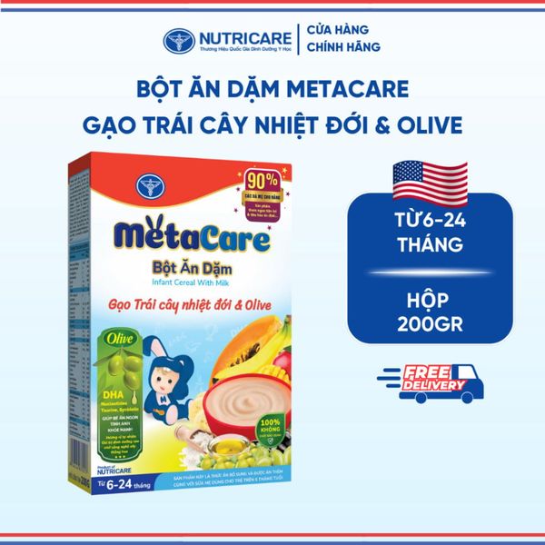 Bột Ăn Dặm NUTRICARE Metacare Gạo Trái Cây Nhiệt Đới & Olive Hương Vị Thơm Ngon Giúp Bé Ăn Ngon Hơn Hấp Thu Tốt 200G