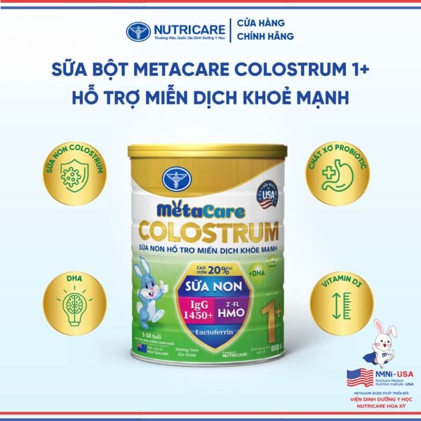 Sữa Bột METACARE COLOSTRUM 1+ NUTRICARE Tăng Cường Miễn Dịch Sức Đề Kháng Bé Từ 1-10 Tuổi Với Sữa Non IgG 1450+ 800G