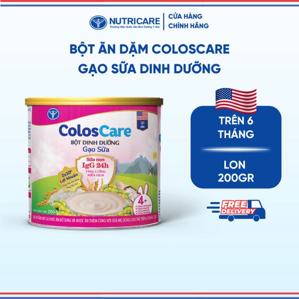 Bột Ăn Dặm NUTRICARE COLOSCARE Gạo Sữa Bổ Sung Sữa Non IgG 24H Tăng Cường Hệ Miễn Dịch Bé Ăn Ngon Tiêu Hoá Khoẻ 200G/Lon
