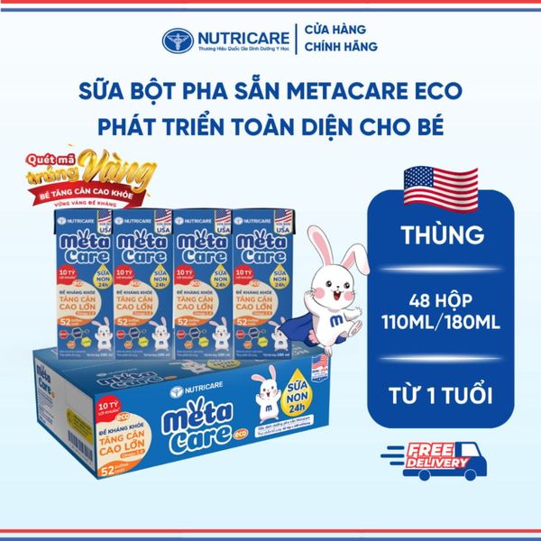 Thùng Sữa Bột Pha Sẵn METACARE ECO NUTRICARE Tăng Cân Chiều Cao Tăng Sức Đề Kháng Từ 1 Tuổi Với Sữa Non 24H 48 Hộp