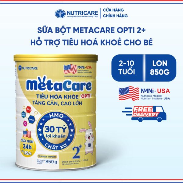Sữa Bột METACARE OPTI 2+ NUTRICARE Bé 2-10 Tuổi Tiêu Hoá Khoẻ Tăng Cân Cao Lớn Tăng Cường Đề Kháng Vị Thanh Nhạt 850G