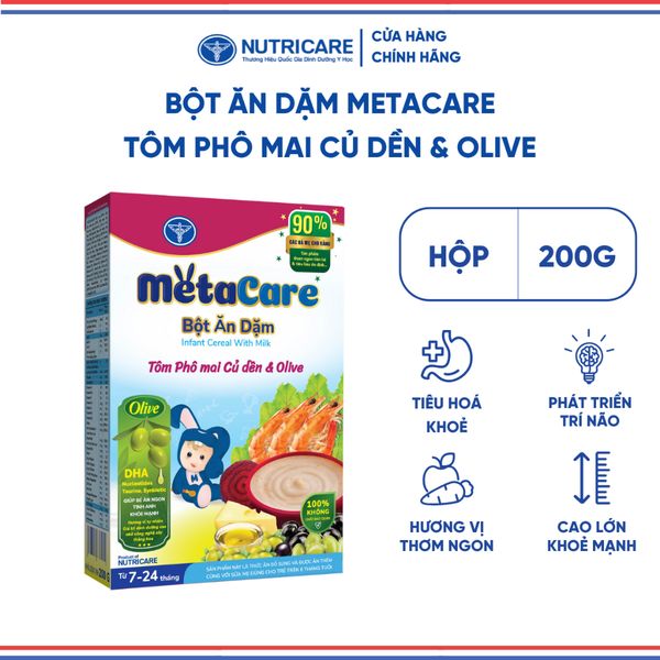 Bột Ăn Dặm NUTRICARE Metacare Tôm Phô Mai Củ Dền & Olive Hương Vị Thơm Ngon Giúp Bé Ăn Ngon Hơn Hấp Thu Tốt 200G