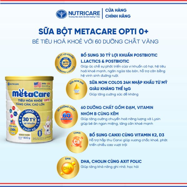 Sữa Bột METACARE OPTI 0+ NUTRICARE Bé 0-12 Tháng Tiêu Hoá Khoẻ Tăng Cân Cao Lớn Tăng Cường Đề Kháng Vị Thanh Nhạt