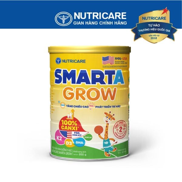 Sữa Bột SMARTA GROW NUTRICARE Bé Tăng Chiều Cao Phát Triển Trí Não Tăng Cân Tăng Sức Đề Kháng Cho Bé Từ 1-10 Tuổi 850G