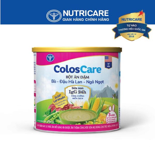 Bột Ăn Dặm NUTRICARE COLOSCARE Gạo Sữa Bổ Sung Sữa Non IgG 24H Tăng Cường Hệ Miễn Dịch Bé Ăn Ngon Tiêu Hoá Khoẻ 200G/Lon