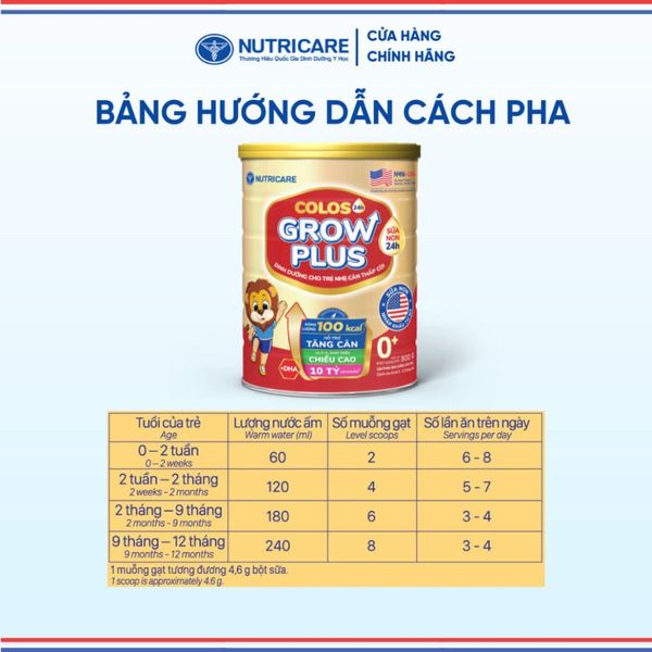 Sữa Bột GROW PLUS 0+ COLOS 24 NUTRICARE 0-12 Tháng Bé Tăng Cân Phát Triển Chiều Cao Tăng Cường Đề Kháng và Tiêu Hoá 800G