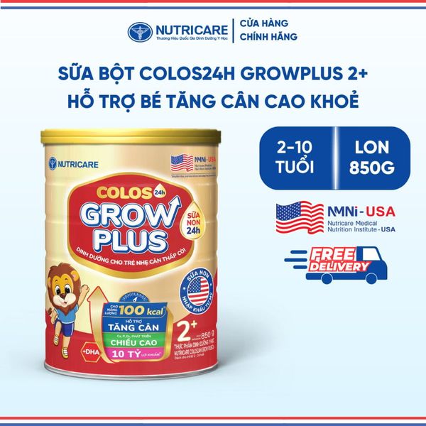 Sữa Bột GROW PLUS 2+ COLOS 24 NUTRICARE 2-10 Tuổi Bé Tăng Cân Phát Triển Chiều Cao Tăng Cường Đề Kháng và Tiêu Hoá 850G