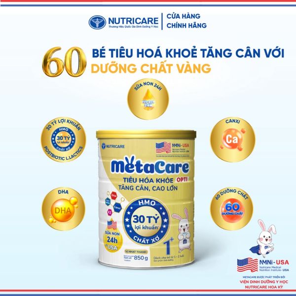 Sữa Bột METACARE OPTI 1+ NUTRICARE Bé 1-2 Tuổi Tiêu Hoá Khoẻ Tăng Cân Cao Lớn Tăng Cường Hệ Miễn Dịch Đề Kháng 850G