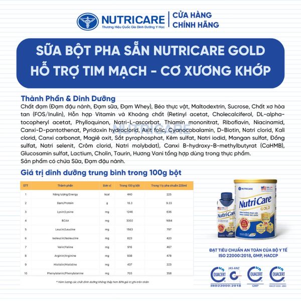 Sữa Bột NUTRICARE GOLD Giúp Ngủ Ngon Tiêu Hoá Khoẻ Tăng Cường Chức Năng Cơ Xương Khớp Dễ Hấp Thụ và Tiêu Hoá 850G/Lon