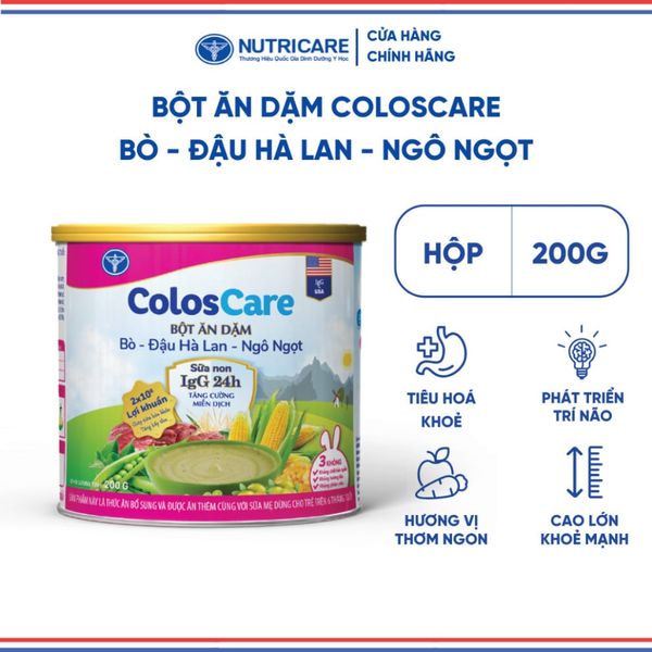 Bột Ăn Dặm NUTRICARE COLOSCARE Gạo Sữa Bổ Sung Sữa Non IgG 24H Tăng Cường Hệ Miễn Dịch Bé Ăn Ngon Tiêu Hoá Khoẻ 200G/Lon