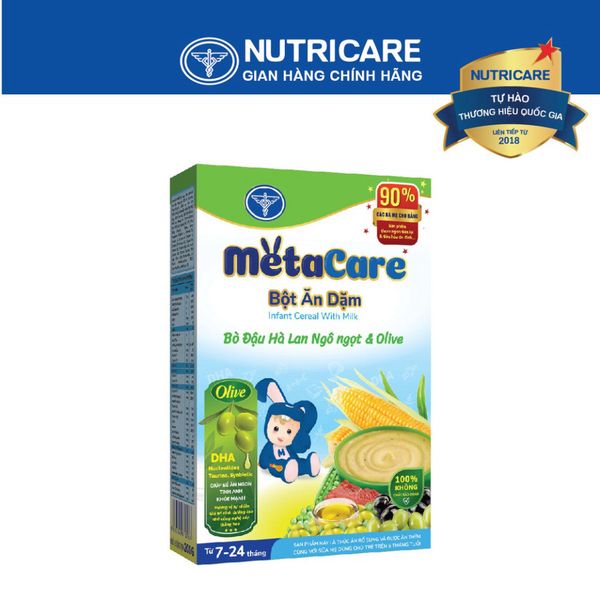 Bột Ăn Dặm NUTRICARE Metacare Bò Đậu Hà Lan Ngô Ngọt & Olive Hương Vị Thơm Ngon Giúp Bé Ăn Ngon Hơn và Hấp Thu Tốt 200G