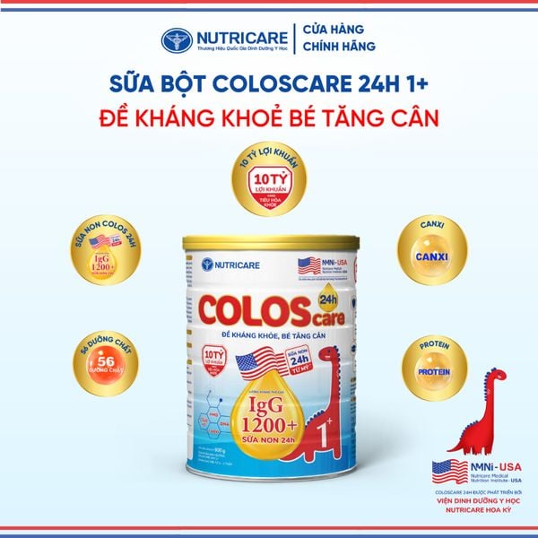 Sữa Bột COLOSCARE 24H 1+ NUTRICARE Bé Tăng Cân Cao Lớn Đề Kháng Khoẻ Tiêu Hoá Tốt Với Sữa Non 24h IgG 1200+ Từ 1-2 TuổI