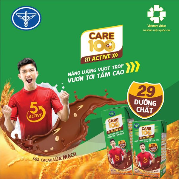 Thùng 48 Hộp Sữa Cacao Lúa Mạch CARE 100 ACTIVE NUTRICARE Phát Triển Chiều Cao Cơ Xương Khớp Dành Cho Trẻ Từ 3 Tuổi
