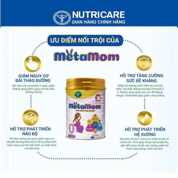 Sữa Bột NUTRICARE METAMOM Ít Ngọt Giảm Béo Tăng Cường Sức Đề Kháng Cho Phụ Nữ Mang Thai Và Cho Con Bú Hương Vani 900G