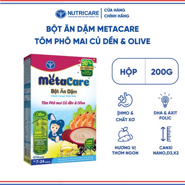 Bột Ăn Dặm NUTRICARE Metacare Tôm Phô Mai Củ Dền & Olive Hương Vị Thơm Ngon Giúp Bé Ăn Ngon Hơn Hấp Thu Tốt 200G