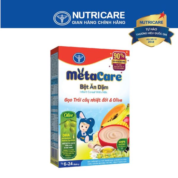 Bột Ăn Dặm NUTRICARE Metacare Gạo Trái Cây Nhiệt Đới & Olive Hương Vị Thơm Ngon Giúp Bé Ăn Ngon Hơn Hấp Thu Tốt 200G