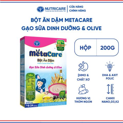 Bột Ăn Dặm NUTRICARE Metacare Gạo Sữa Dinh Dưỡng & Olive Hương Vị Thơm Ngon Giúp Bé Ăn Ngon Hơn và Hấp Thu Tốt 200G