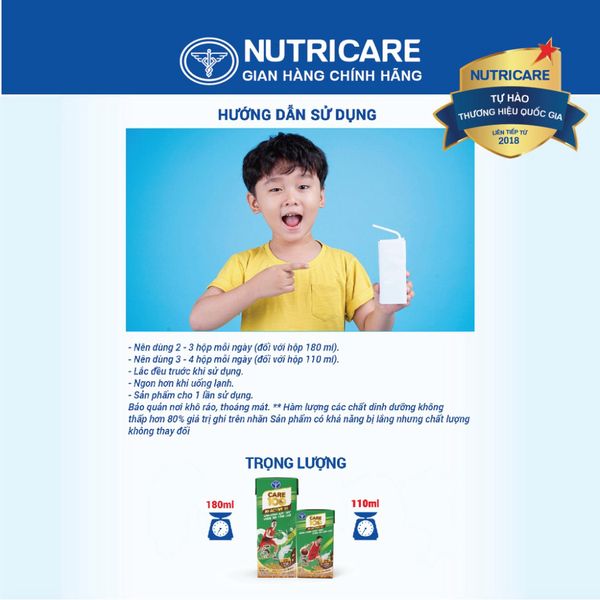 Thùng 48 Hộp Sữa Cacao Lúa Mạch CARE 100 ACTIVE NUTRICARE Phát Triển Chiều Cao Cơ Xương Khớp Dành Cho Trẻ Từ 3 Tuổi