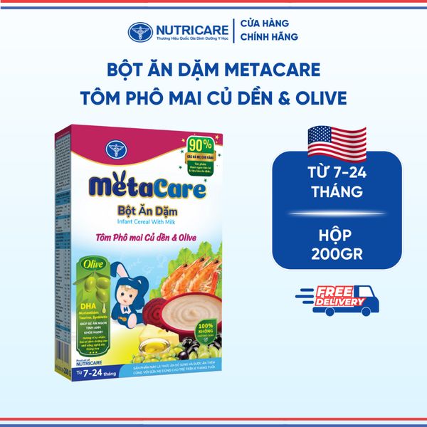 Bột Ăn Dặm NUTRICARE Metacare Tôm Phô Mai Củ Dền & Olive Hương Vị Thơm Ngon Giúp Bé Ăn Ngon Hơn Hấp Thu Tốt 200G