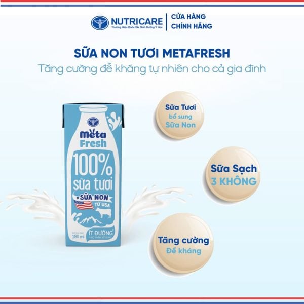 Thùng 48 Hộp Sữa Tươi META FRESH ÍT ĐƯỜNG NUTRICARE Sữa Tươi Tiệt Trùng Bổ Sung Sữa Non Không Sử Dụng Chất Bảo Quản