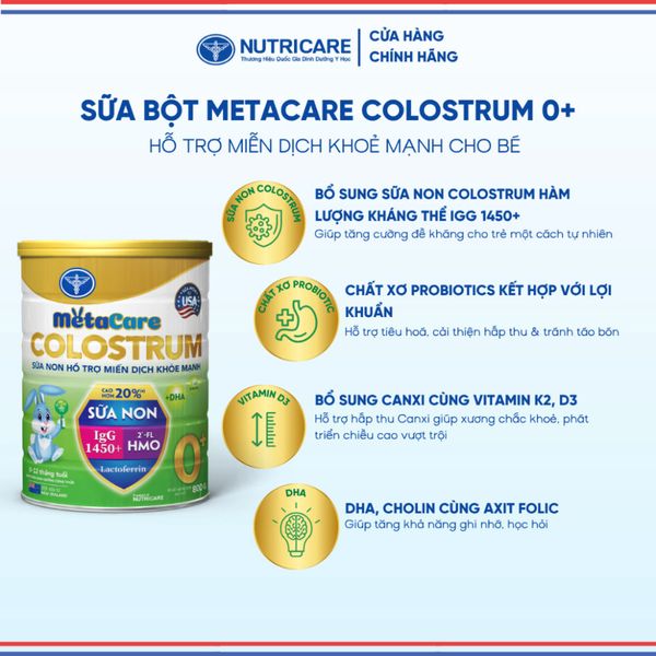 Sữa Bột METACARE COLOSTRUM 0+ NUTRICARE Tăng Cường Hệ Miễn Dịch Sức Đề Kháng Bé Từ 0-12 Tháng Tuổi Với Sữa Non IgG 1450+