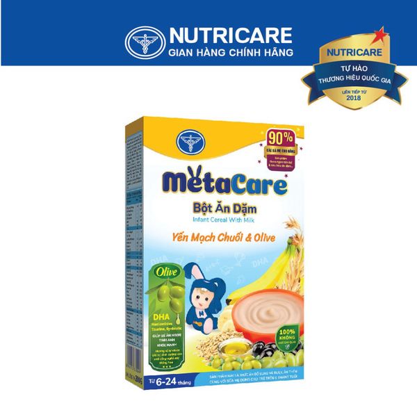 Bột Ăn Dặm NUTRICARE Metacare Yến Mạch Chuối & Olive Hương Vị Thơm Ngon Giúp Bé Ăn Ngon Hơn và Hấp Thu Tốt 200G
