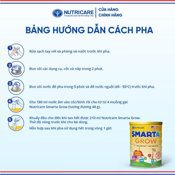 Sữa Bột SMARTA GROW NUTRICARE Bé Tăng Chiều Cao Phát Triển Trí Não Tăng Cân Tăng Sức Đề Kháng Cho Bé Từ 1-10 Tuổi 850G