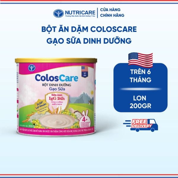 Bột Ăn Dặm NUTRICARE COLOSCARE Vị Ngọt Gạo Sữa Thơm Ngon Cho Trẻ Bắt Đầu Tập Ăn Bổ Sung Sữa Non IgG24H 200G/Lon