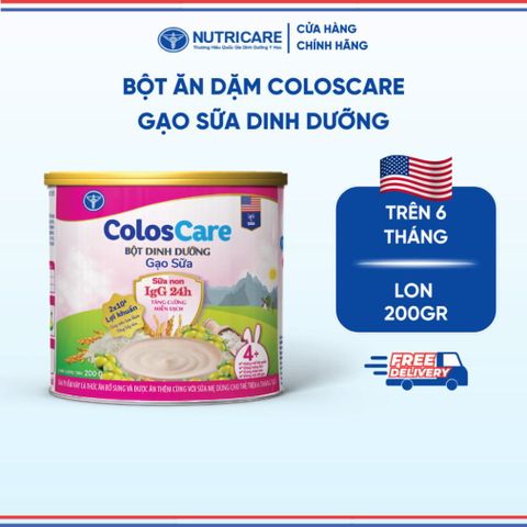 Bột Ăn Dặm NUTRICARE COLOSCARE Vị Ngọt Gạo Sữa Thơm Ngon Cho Trẻ Bắt Đầu Tập Ăn Bổ Sung Sữa Non IgG24H 200G/Lon