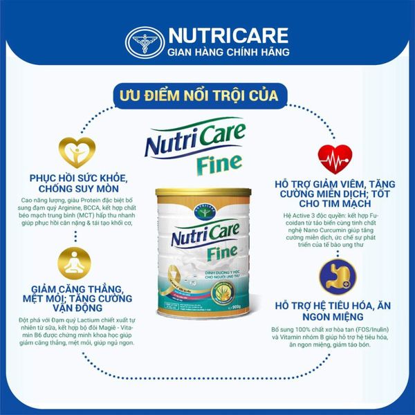 Sữa Bột NUTRICARE FINE Tăng Cường Sức Đề Kháng Ăn Ngon Miệng Giảm Táo Bón Hỗ Trợ Người Ung Thư Giảm Tác Hại Hoá Xạ Trị