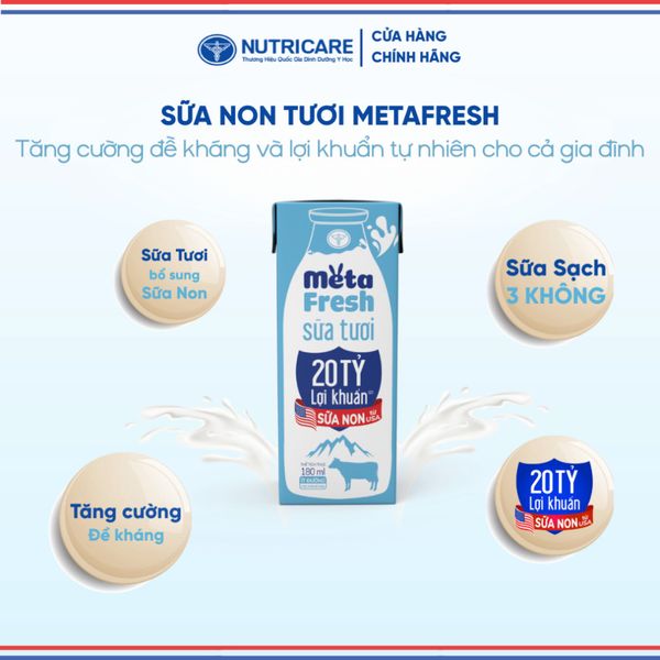 Thùng 48 Hộp Sữa Tươi META FRESH 20 TỶ LỢI KHUẨN ÍT ĐƯỜNG NUTRICARE Sữa Tươi Tiệt Trùng Tăng Cường Đề Kháng