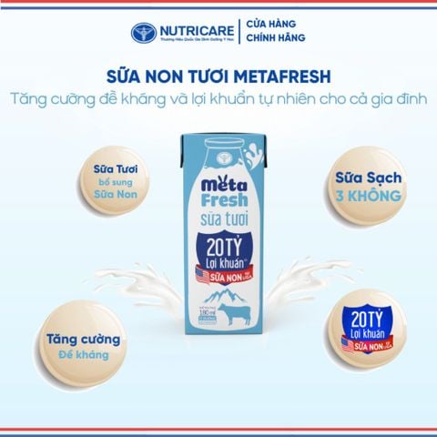 Thùng 48 Hộp Sữa Tươi META FRESH 20 TỶ LỢI KHUẨN ÍT ĐƯỜNG NUTRICARE Sữa Tươi Tiệt Trùng Tăng Cường Đề Kháng