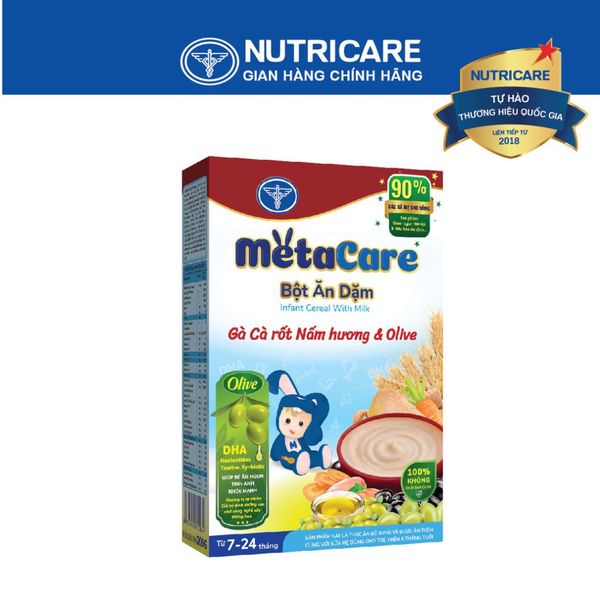Bột Ăn Dặm NUTRICARE Metacare Gà Cà Rốt Nấm Hương & Olive Hương Vị Thơm Ngon Giúp Bé Ăn Ngon Hơn và Hấp Thu Tốt 200G