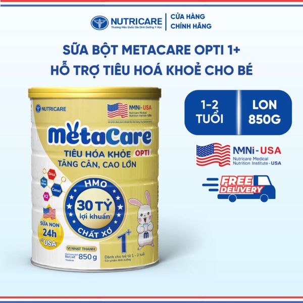 Sữa Bột METACARE OPTI 1+ NUTRICARE Bé 1-2 Tuổi Tiêu Hoá Khoẻ Tăng Cân Cao Lớn Tăng Cường Hệ Miễn Dịch Đề Kháng 850G