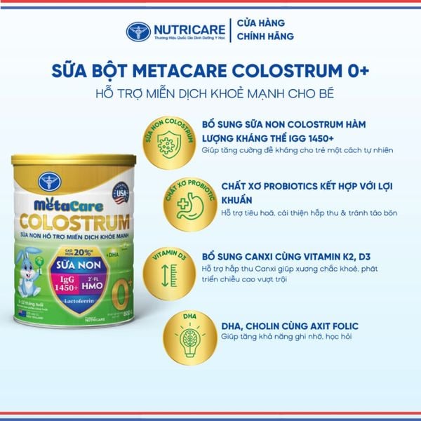 Thùng Sữa Bột Pha Sẵn METACARE COLOSTRUM NUTRICARE Tăng Cường Đề Kháng Hệ Miễn Dịch Bé Từ 1 Tuổi Với Sữa Non IgG 48 Hộp