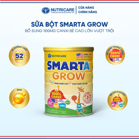 Sữa Bột SMARTA GROW NUTRICARE Bé Tăng Chiều Cao Phát Triển Trí Não Tăng Cân Tăng Sức Đề Kháng Cho Bé Từ 1-10 Tuổi 850G