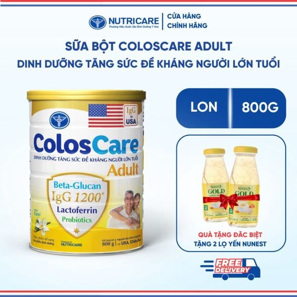 Sữa Bột COLOSCARE ADULT NUTRICARE Tăng Cường Đề Kháng Bổ Sung Sữa Non Hỗ Trợ Tiêu Hoá Ăn Ngon Người Lớn Tuổi 800G/Lon