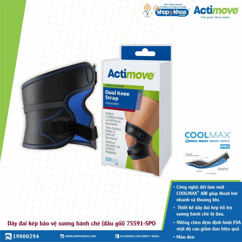  Nẹp khớp gối Actimove Dual Knee Strap. Dây đai kép bảo vệ xương bánh chè 75591-SPO. 