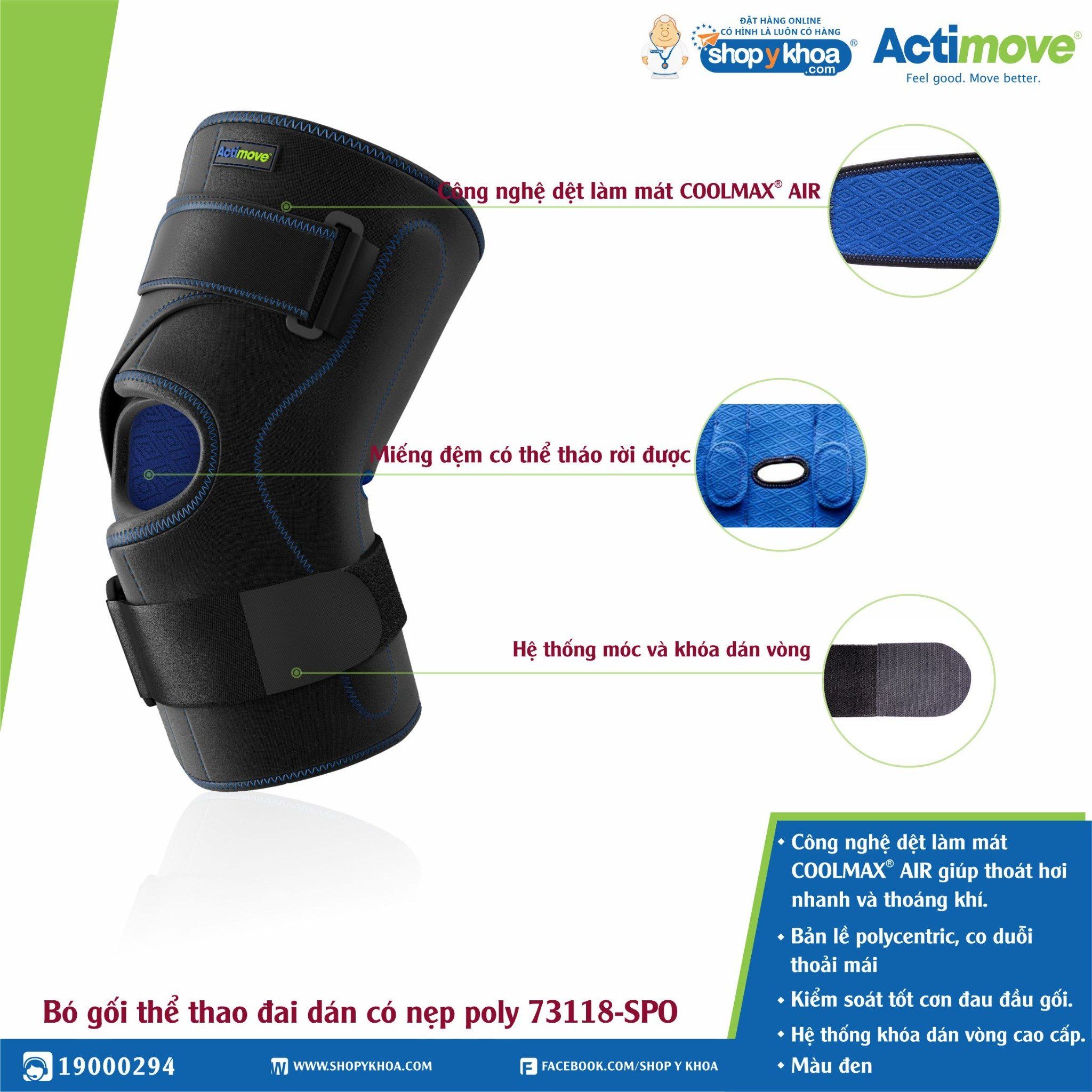  Bó gối thể thao đai dán có nẹp poly 73118-SPO Actimove Knee Brace 