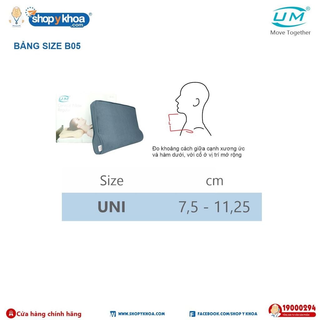  Đai, nẹp chỉnh hình Cervical Pillow Regular. Gối hỗ trợ cổ vai gáy Regular UM, B05. 