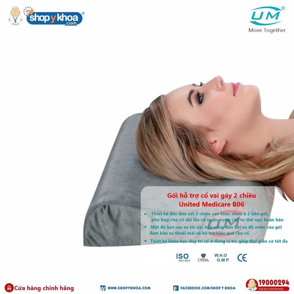  Đai, nẹp chỉnh hình Contoured Cervical Pillow. Gối hỗ trợ cổ vai gáy 2 chiều UM, B06. 