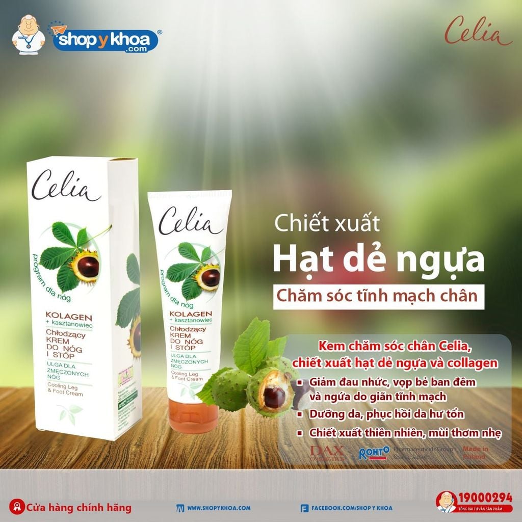  Celia Cooling Leg & Foot Cream. Kem chăm sóc chân Celia, chiết xuất hạt dẻ ngựa và collagen, 100ml. 
