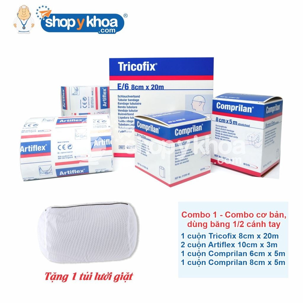  Combo 1 - 01 Tricofix, 02 Artiflex, 01 Comprilan 6cm x5cm, 01 Comprilan 8cm x5cm (5pcs) 