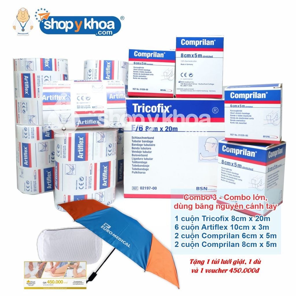  Combo 3 - 01 Tricofix, 06 Artiflex, 02 Comprilan 6cm x5cm, 02 Comprilan 8cm x5cm (11pcs) 