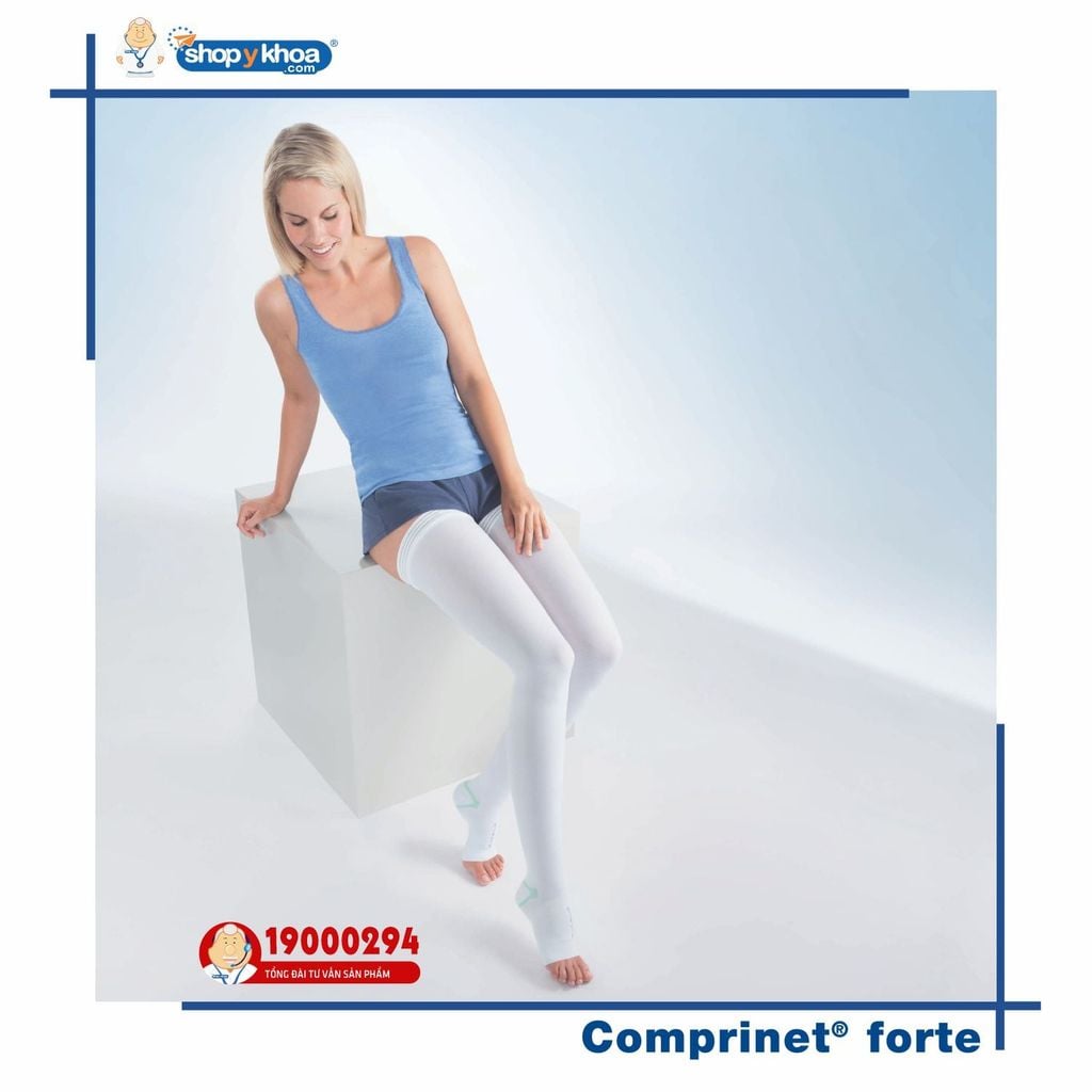  COMPRINET FORTE, 35, TH, WHT. Vớ đùi, 35, hở ngón, màu trắng 