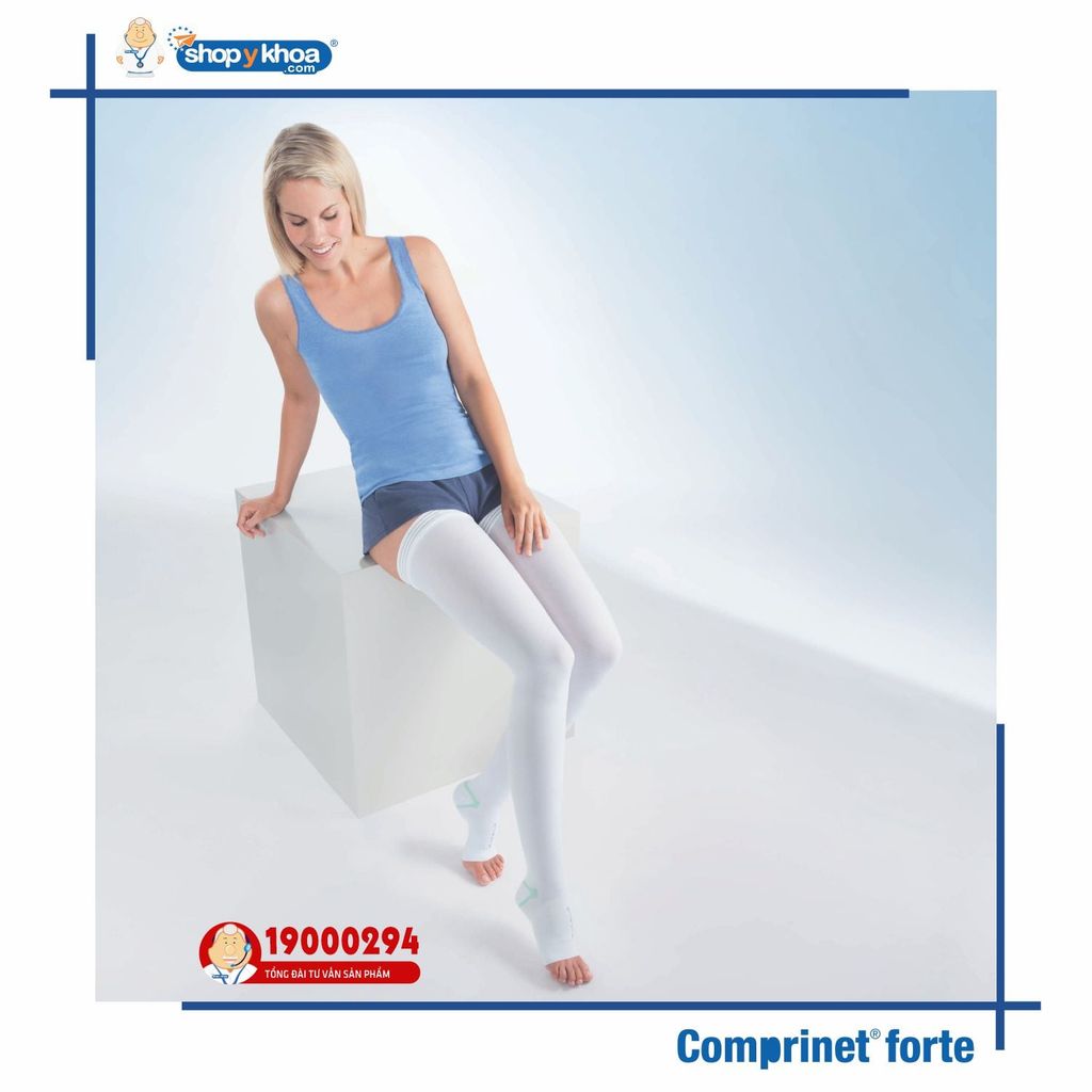  COMPRINET FORTE, 35, TH, WHT. Vớ đùi, 35, hở ngón, màu trắng 