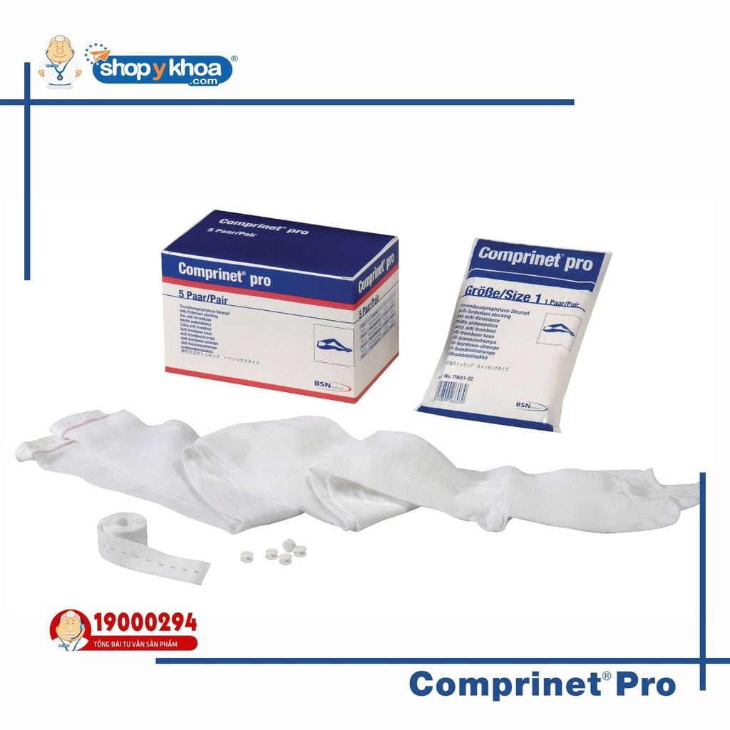  COMPRINET PRO, TH, WHT. Vớ đùi, 18, hở ngón, màu trắng 