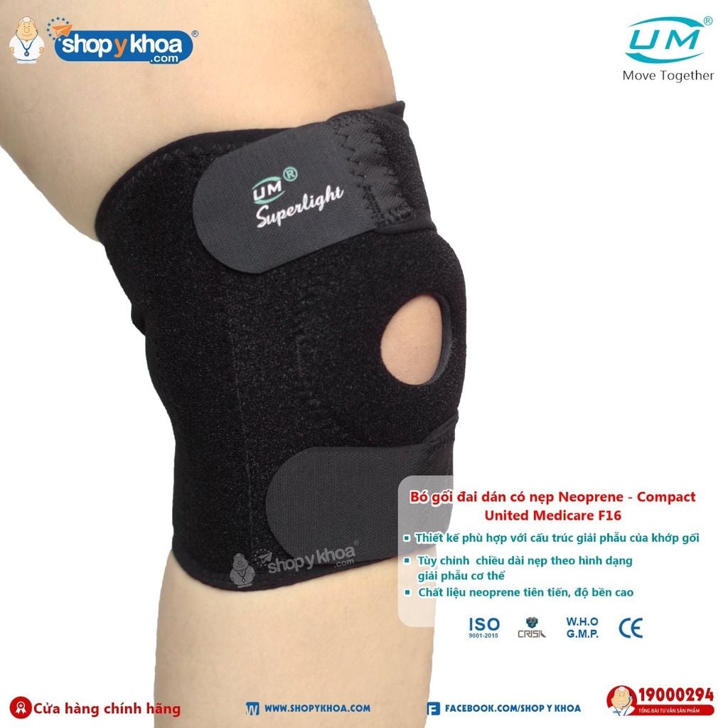  Bó gối đai dán có nẹp neoprene - Compact UM, F16 