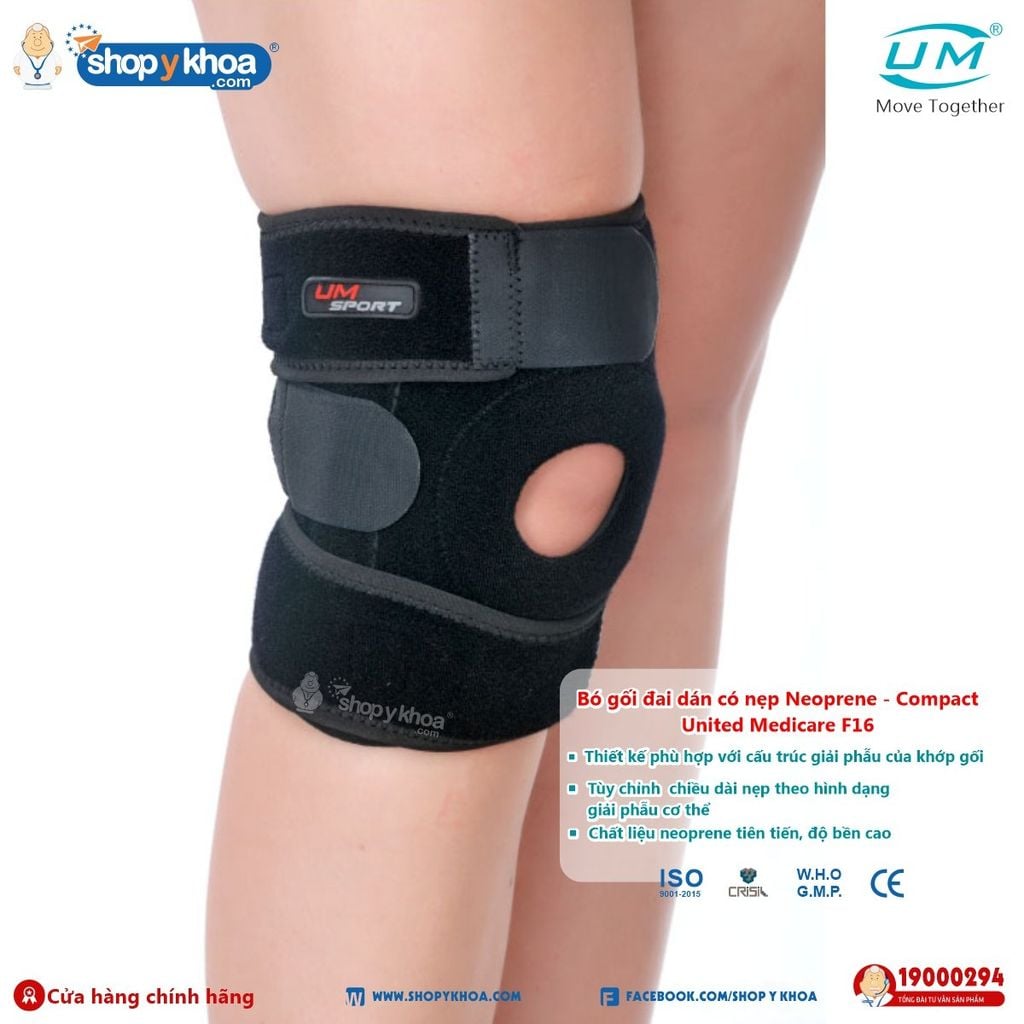  Bó gối đai dán có nẹp neoprene - Compact UM, F16 